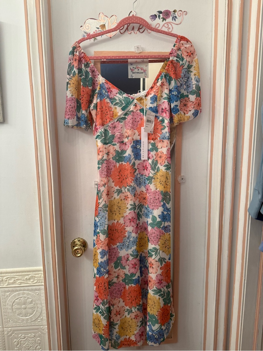 Adelyn Rae Multicolor Floral Puff-Sleeve Maxi Dress